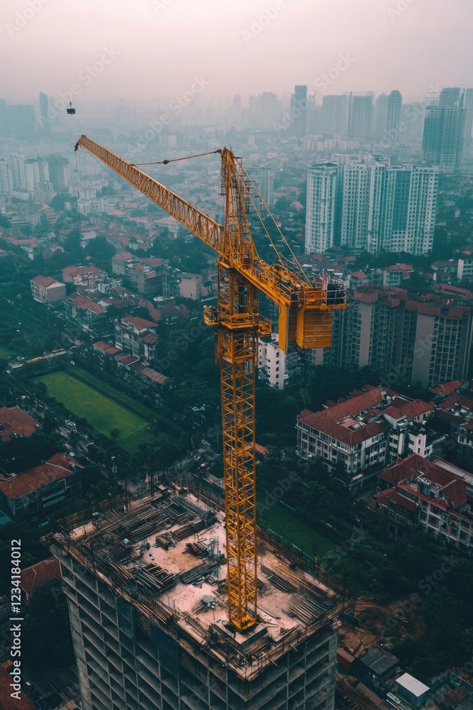 Obraz premium Crane on Building Rooftop