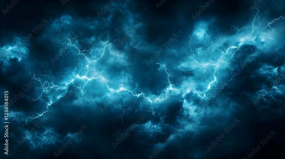 Fototapeta premium Dark Blue Night Sky with Electric Lightning