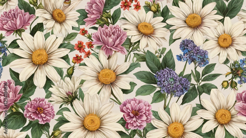 Wallpaper Mural seamless background with flowers Torontodigital.ca