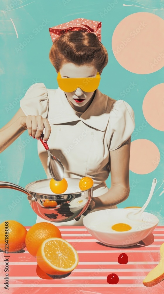 Collage Retro dreamy cooking bowl art clementine. Collage Retro dreamy cooking bowl art clementine.
