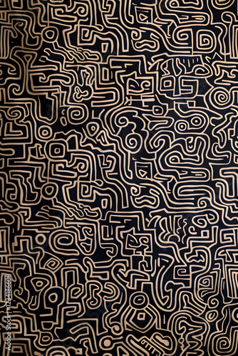 Intricate Outline Pattern Featuring Interwoven Geometric Forms and Organic Motifs Creating Harmonious Visual Composition