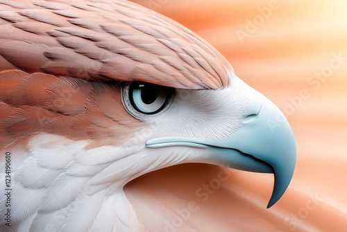 Closeup macro portrait bird of prey, hunter, sharp beak, fixed stare, steely eye feathers