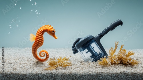 Seahorse, Vacuum, Ocean Floor, Bubbles, Advertising photo