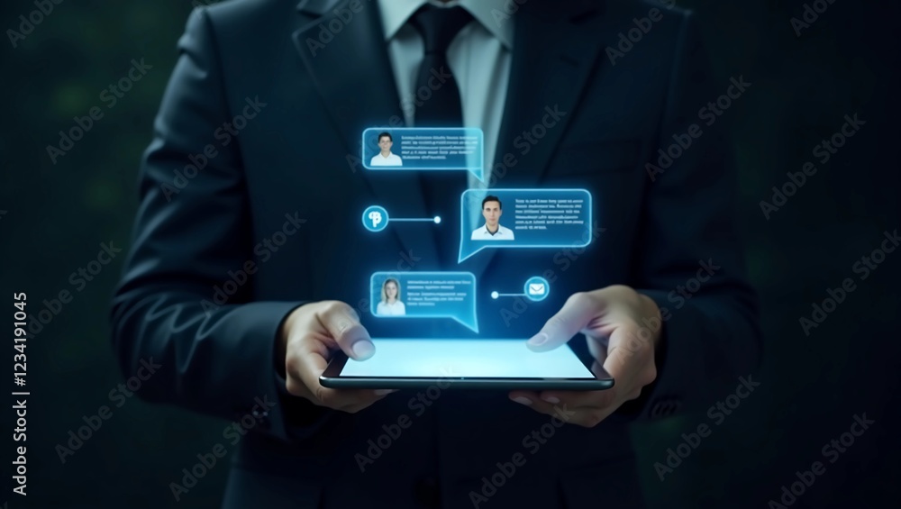 Business Professional Using Digital Networking Technology Business Professional Using Digital Networking Technology
