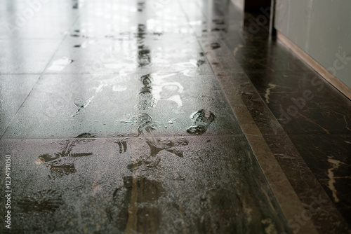 Shoe prints on the wet floor