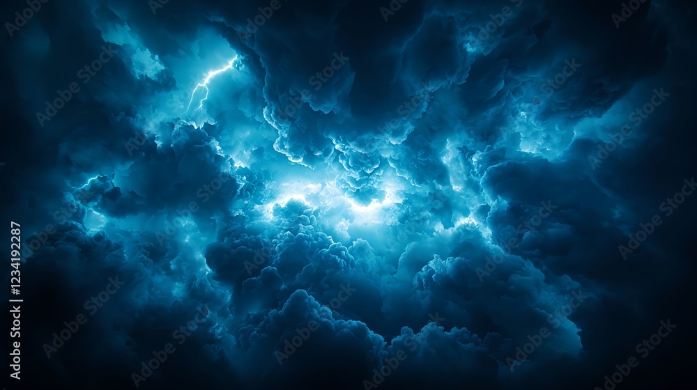 Dark Blue Storm Clouds with Bright Lightning Dark Blue Storm Clouds with Bright Lightning