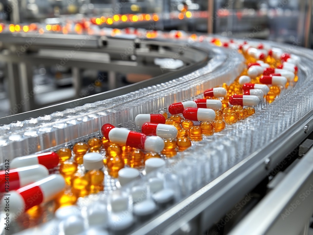 Fototapeta premium Bottles on Conveyor Belt