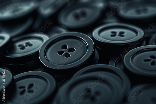 Black buttons on a dark background. 3D rendering toned image. Generative AI