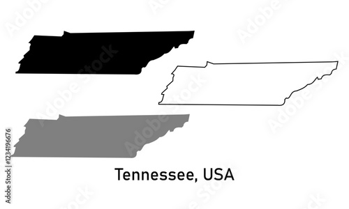 tennessee State, USA map in outline style, black color	, gray color