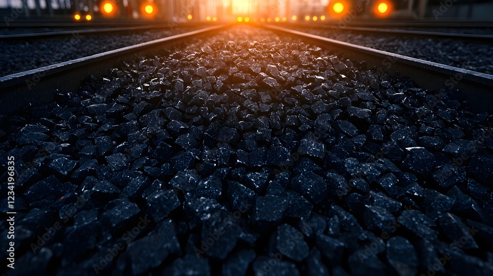 Fototapeta premium Dark Blue Train Tracks at Sunset