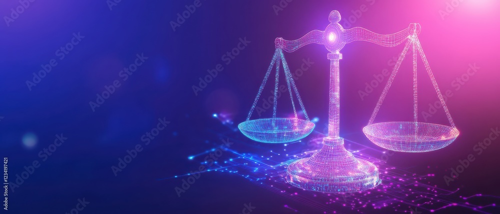 Glowing balance scale with AI circuit lines, symbolizing ethical considerations Glowing balance scale with AI circuit lines, symbolizing ethical considerations