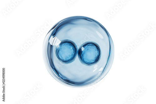 Molecules inside bubbles on blue background Collagen serum bubble	
