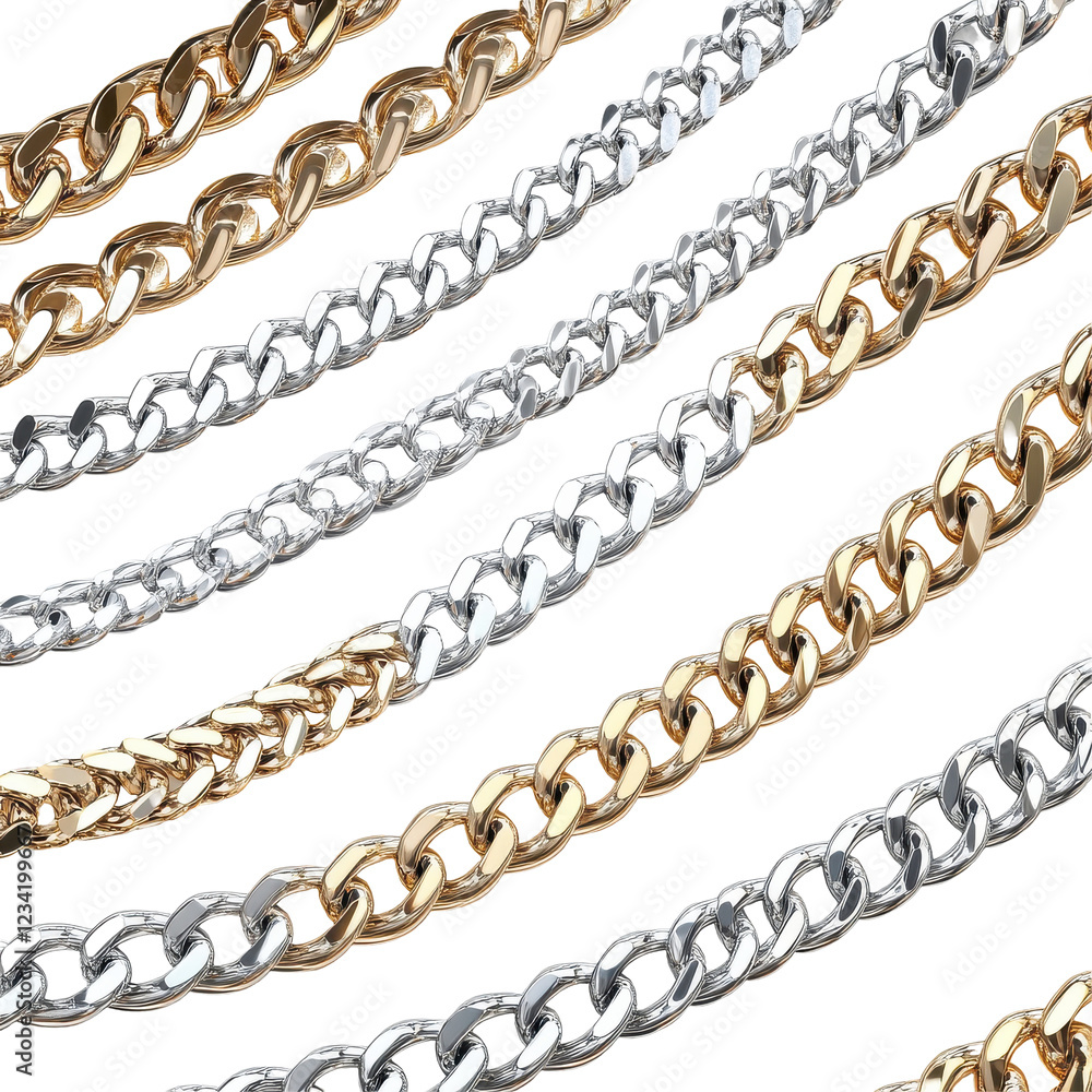 Fototapeta premium Elegant Layered Silver and Gold Chains Isolated on Transparent or blank Background, PNG