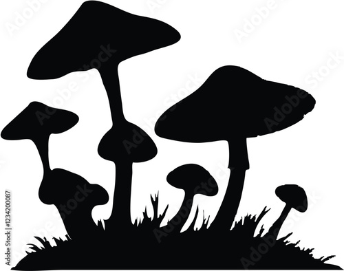 A mushrooms line art shilouette vector illustration on white background.