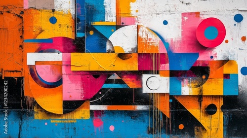 Vibrant abstract graffiti mural with bold geometric shapes for urban art enthusiasts