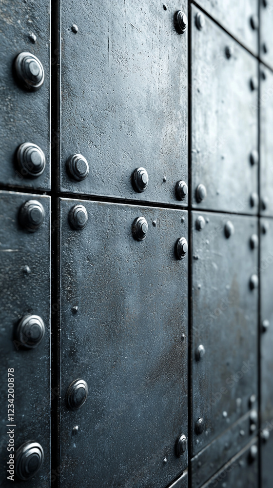 Fototapeta premium Industrial Metal Texture Dark Steel Panels Rivets Background