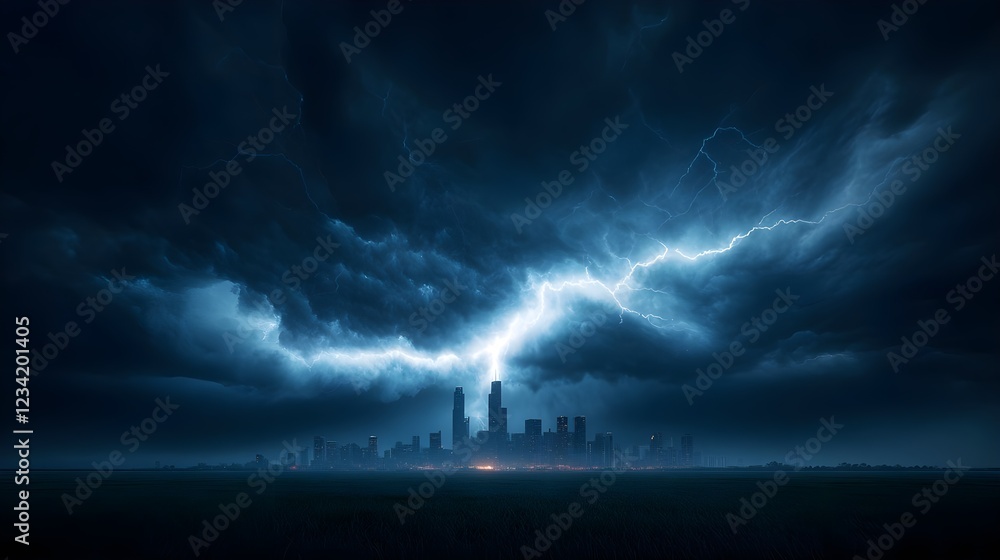 Fototapeta premium Dark City Under a Stormy Sky