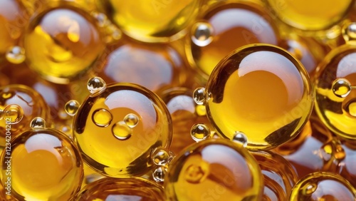 Golden drops and splash of synthetic motor oil lubricant additive carbohydrate molecules in vibrant intertwinned depicting
