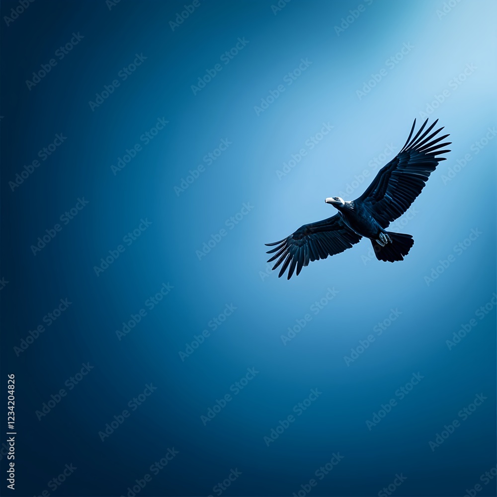 Obraz premium Dark Eagle Soaring in Deep Blue Sky