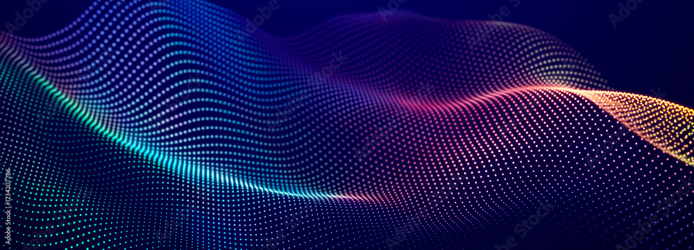 Musical wave. Wave motion of points. The concept of science, technology, business, space. Banner, wallpaper. 3d Musical wave. Wave motion of points. The concept of science, technology, business, space. Banner, wallpaper. 3d