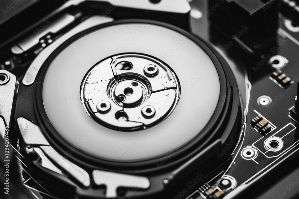 Hard drive surface with visible scratches and wear Hard drive surface with visible scratches and wear