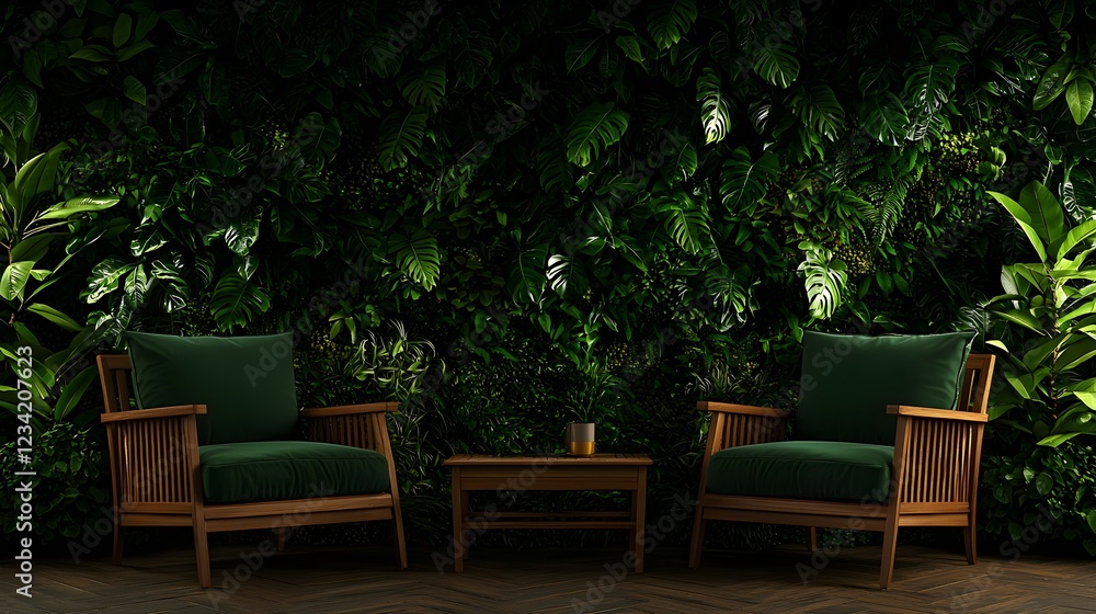 Dark Green Garden Lounge with Wooden Chairs Dark Green Garden Lounge with Wooden Chairs