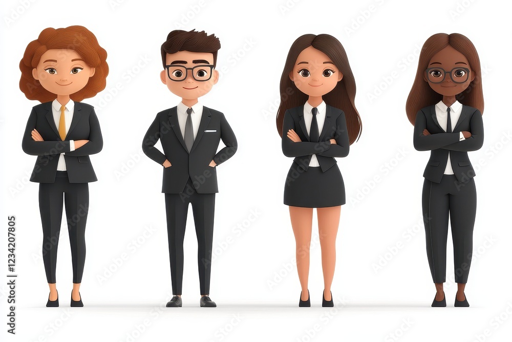 Four diverse business professionals standing confidently in formal attire. Four diverse business professionals standing confidently in formal attire.