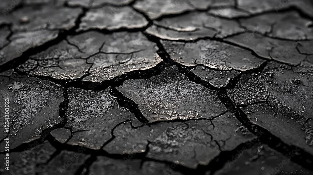 Fototapeta premium Cracked Earth Dry Soil Drought Texture Background Black and White Detail Nature Abstract Ground