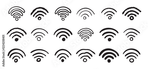 Hand drawn wifi icon set. doodle wi fi sign collection. Drawing Wi-Fi