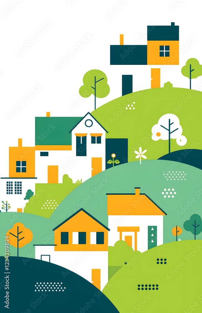 landscape with trees and houses landscape with trees and houses