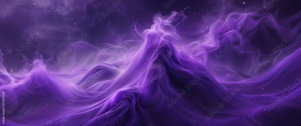 Fototapeta premium Deep purple misty glowing background with smooth silky cosmic brushed texture