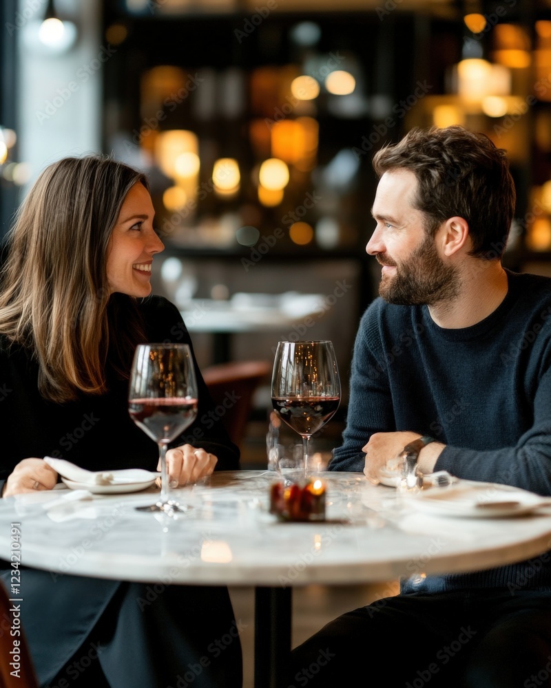 Romantic Dinner Date in Elegant Restaurant with Wine Glasses Romantic Dinner Date in Elegant Restaurant with Wine Glasses
