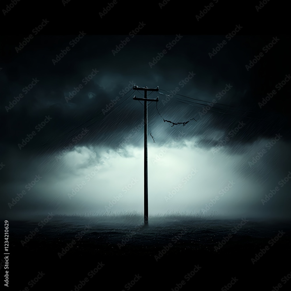 Obraz premium Dark Landscape with Power Line in Rainstorm