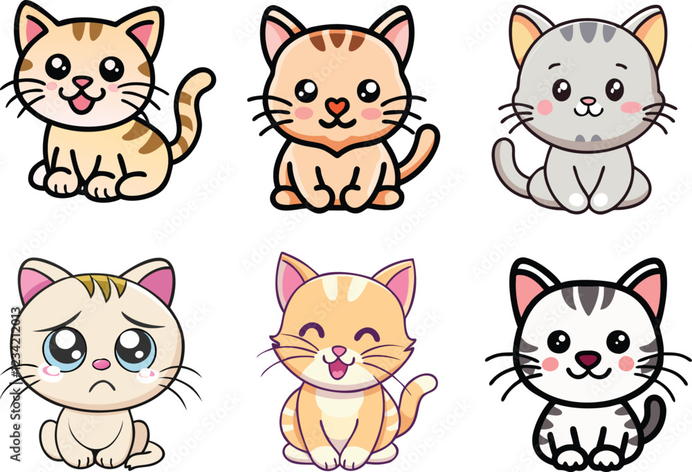Fototapeta premium Cute Kitten Vector set - Adorable Cat Illustrations