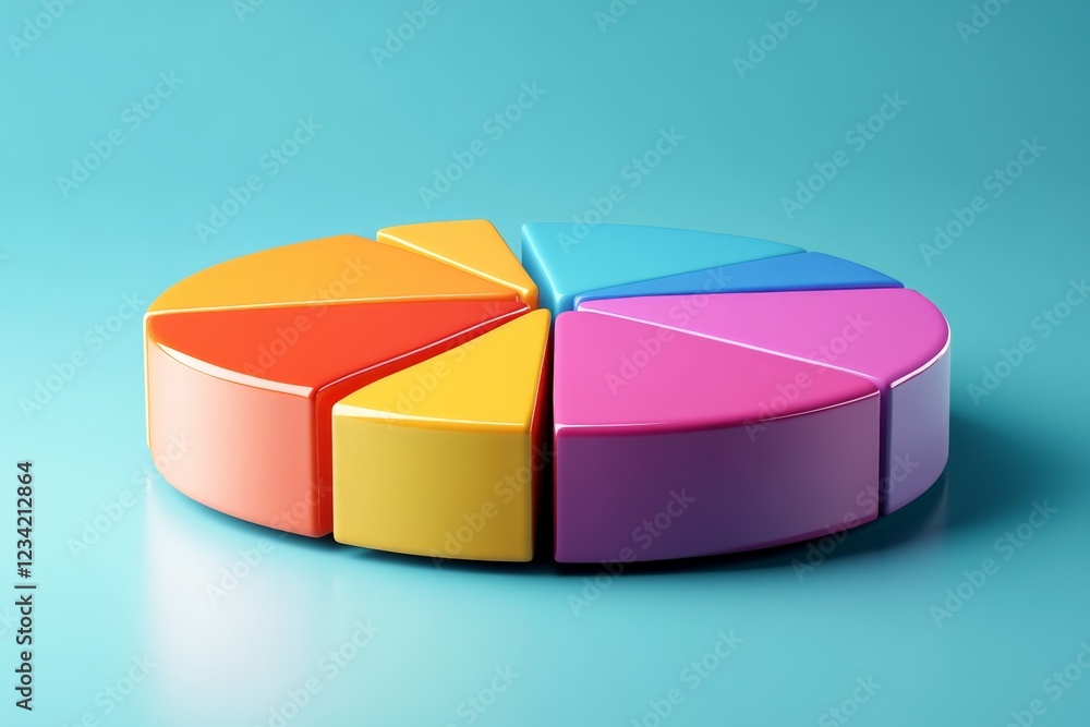 Obraz premium Colorful pie chart model showcasing data representation with vibrant segments on a blue background