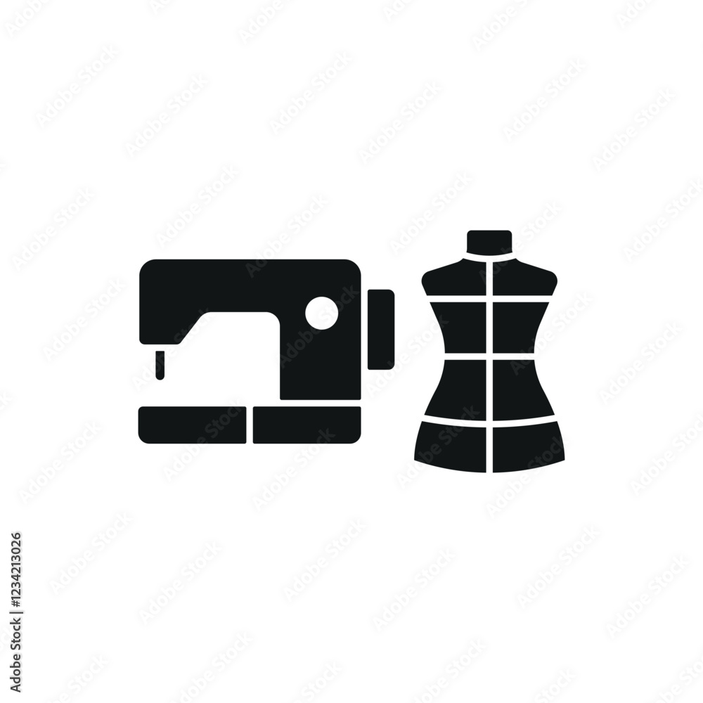 Mannequin and sewing machine set tailor and fashion icon with a sleek and minimalistic design, perfect for fashion designers, clothing brands, and sewing projects. Mannequin and sewing machine set tailor and fashion icon with a sleek and minimalistic design, perfect for fashion designers, clothing brands, and sewing projects.