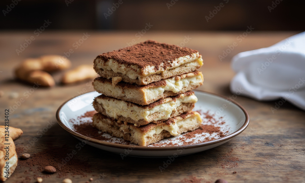 Tiramisu with Coffee-Soaked Ladyfingers and Cocoa Powder Tiramisu with Coffee-Soaked Ladyfingers and Cocoa Powder
