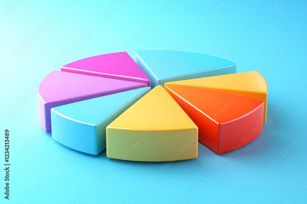 Colorful pie chart segments arranged on a bright blue background in an abstract design