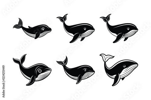 North Atlantic Right Whale (Eubalaena glacialis) animal design, labeled line art vector art illustration.