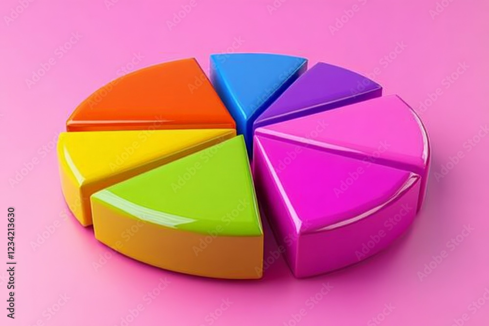 Obraz premium Colorful pie chart displaying segmented data on a vibrant pink background