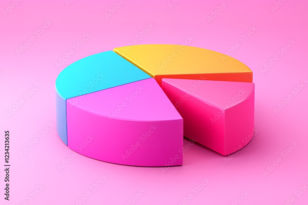 Colorful pie chart model on a pink background showcasing different segments in vibrant hues Colorful pie chart model on a pink background showcasing different segments in vibrant hues