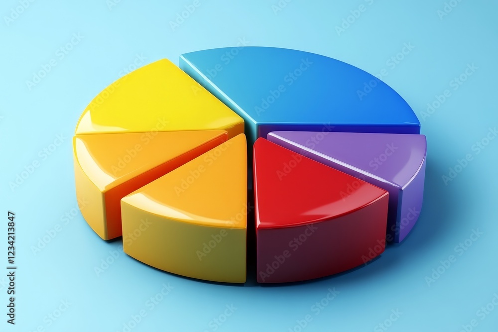 Colorful pie chart model representing data distribution in vibrant hues for educational purposes Colorful pie chart model representing data distribution in vibrant hues for educational purposes