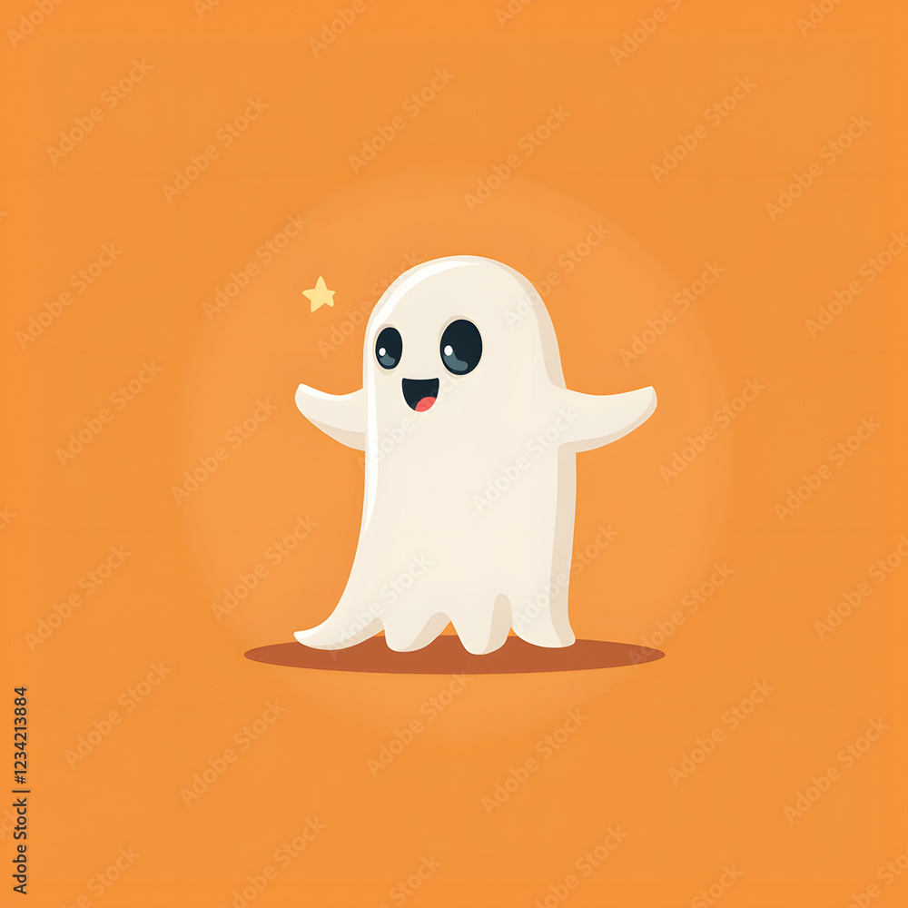 Adorable kawaii ghost character with sparkles on orange background Adorable kawaii ghost character with sparkles on orange background