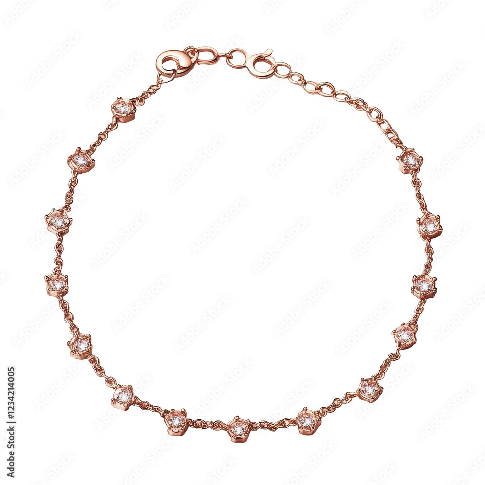 Delicate Rose Gold Charm Bracelet with Tiny Gemstone Isolated on Transparent or blank Background, PNG Delicate Rose Gold Charm Bracelet with Tiny Gemstone Isolated on Transparent or blank Background, PNG