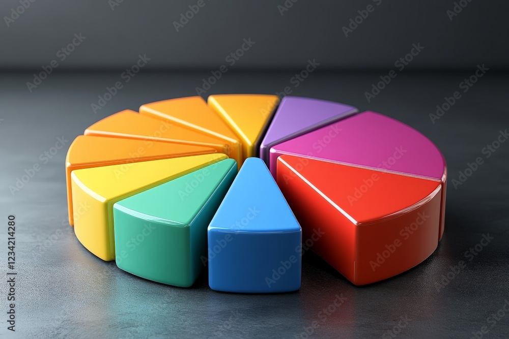 Obraz premium Colorful geometric shapes arranged in a pie chart formation on a dark surface representing data visualization concepts