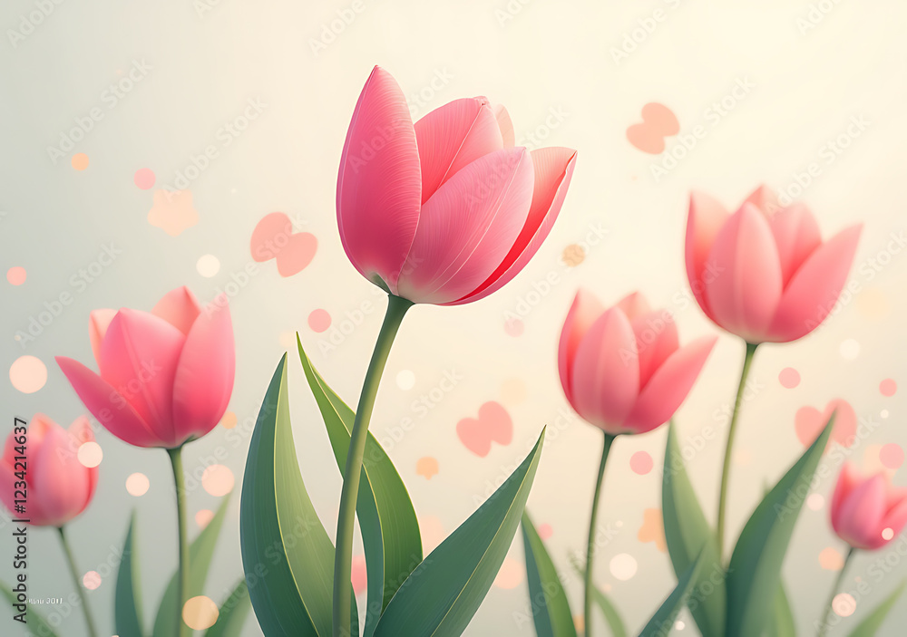 beautiful pink tulip blooms vibrant spring scene soft light gentle texture surrounding design purposes beautiful pink tulip blooms vibrant spring scene soft light gentle texture surrounding design purposes
