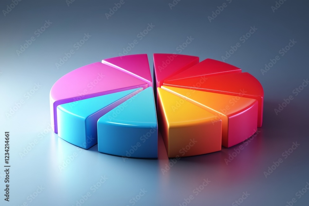 Obraz premium Colorful pie chart display showing various data segments in bright hues and contemporary design