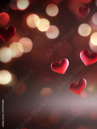 A beautiful Valentine's Day background featuring red hearts, rose petals, and a dark elegant surface, perfect for love and romantic themes.  
