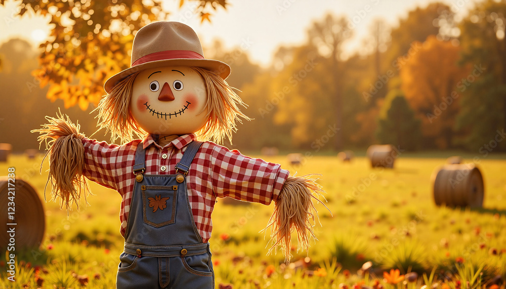 Scarecrow smiling in golden autumn field Scarecrow smiling in golden autumn field