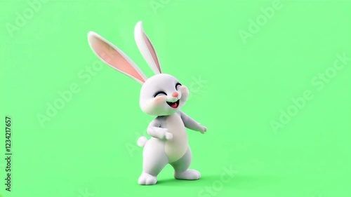 Happy cartoon bunny dances green screen background